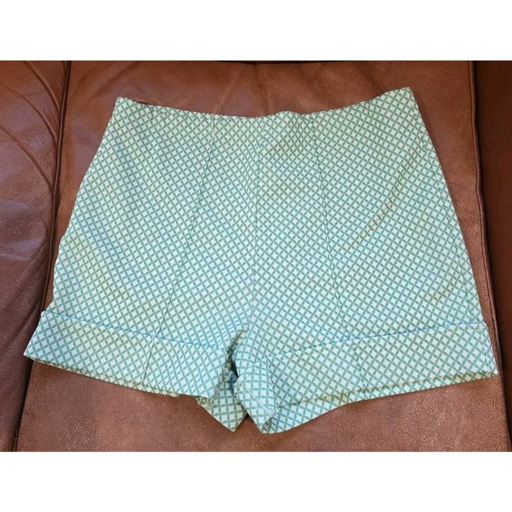 Vintage 1970s Green Cream Geometric Shorts Size 14 Sears Japan Cosplay Movie Set
